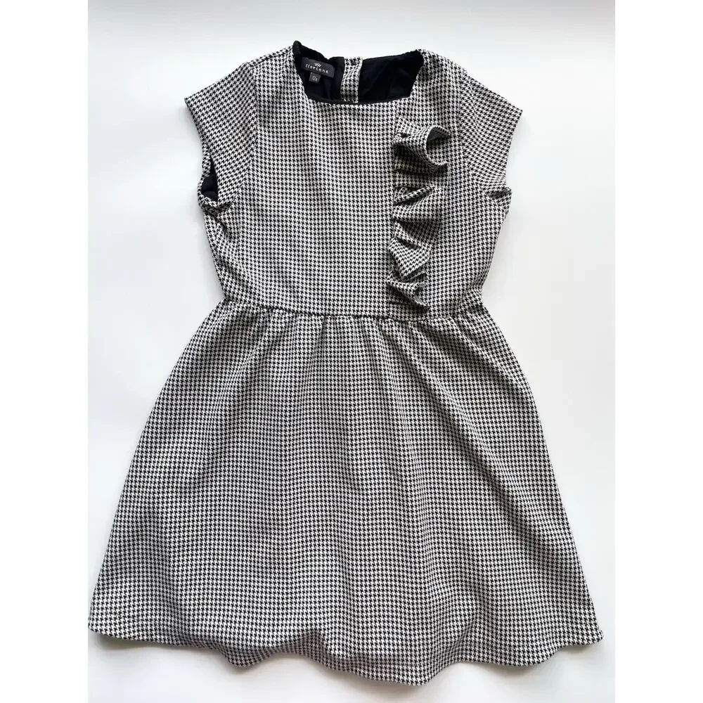 Girl's Floriane of France Black and White Houndstooth Fit & Flare Dress Size 12